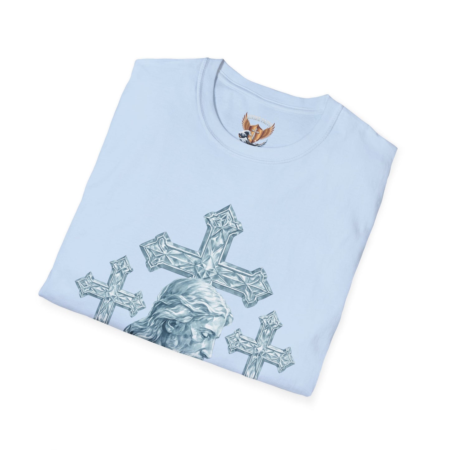 Jesus Head with Ornate Crosses T-Shirt —Divine Faith Armor
