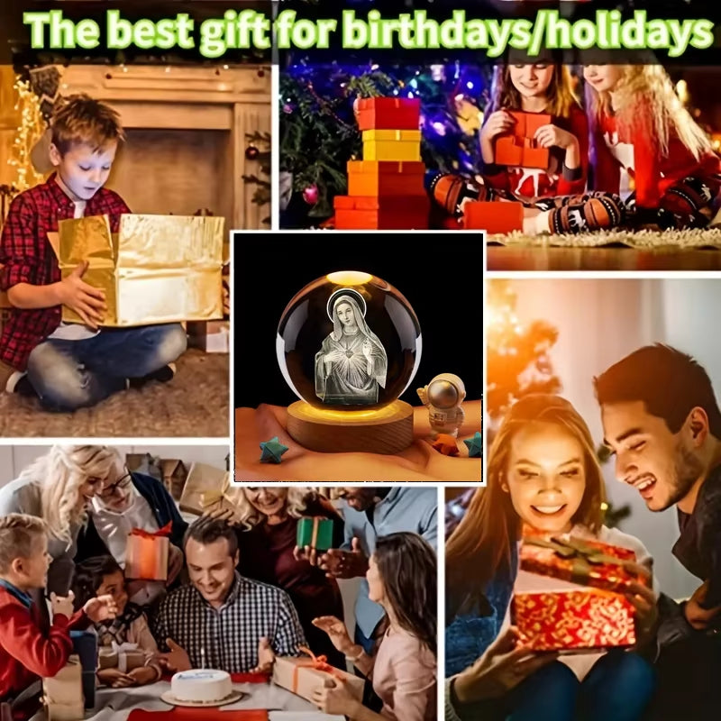 3D Virgin Mary Laser Engrave Crystal Ball Colorful Night Light ,Religious Gifts for Women'S Birthdays, Maria Christmas Decoratio