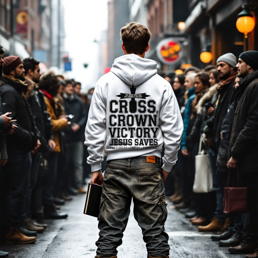"Divine Faith Armor™ hoodie with Cross, Crown, and Victory design, featuring 'Yesterday Today Forever' text – Christian faith-inspired apparel for men and women"  If you want, I can also give 2–3 alternative versions that are s