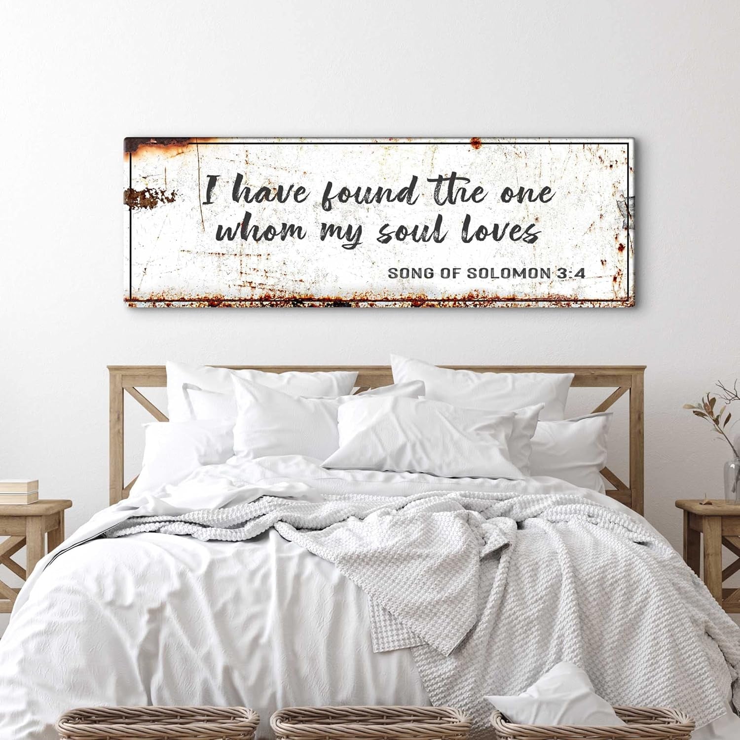 Christian Wall Art - Bible Verse Canvas and Religious Quotes Wall Decor for Altar, Bedroom, and Living Room - Song of Solomon 3:4 I Have Found the One Rustic Faith Decor, 16X48