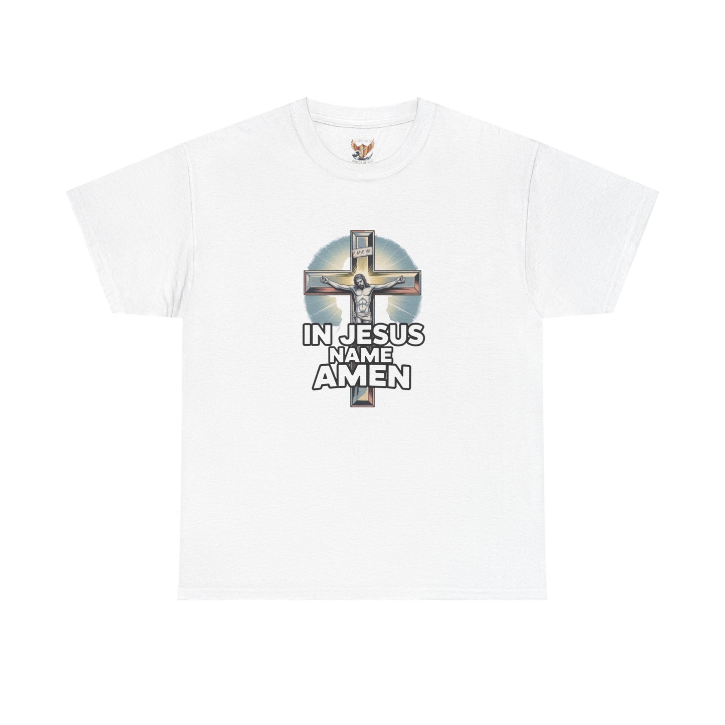 Christian T-Shirt — In Jesus Name Amen' Cross Graphic Tee Divine Faith Armor