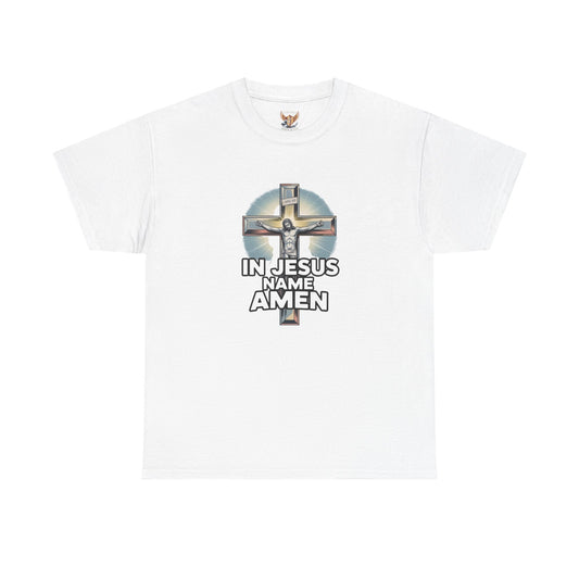 Christian T-Shirt — In Jesus Name Amen' Cross Graphic Tee Divine Faith Armor
