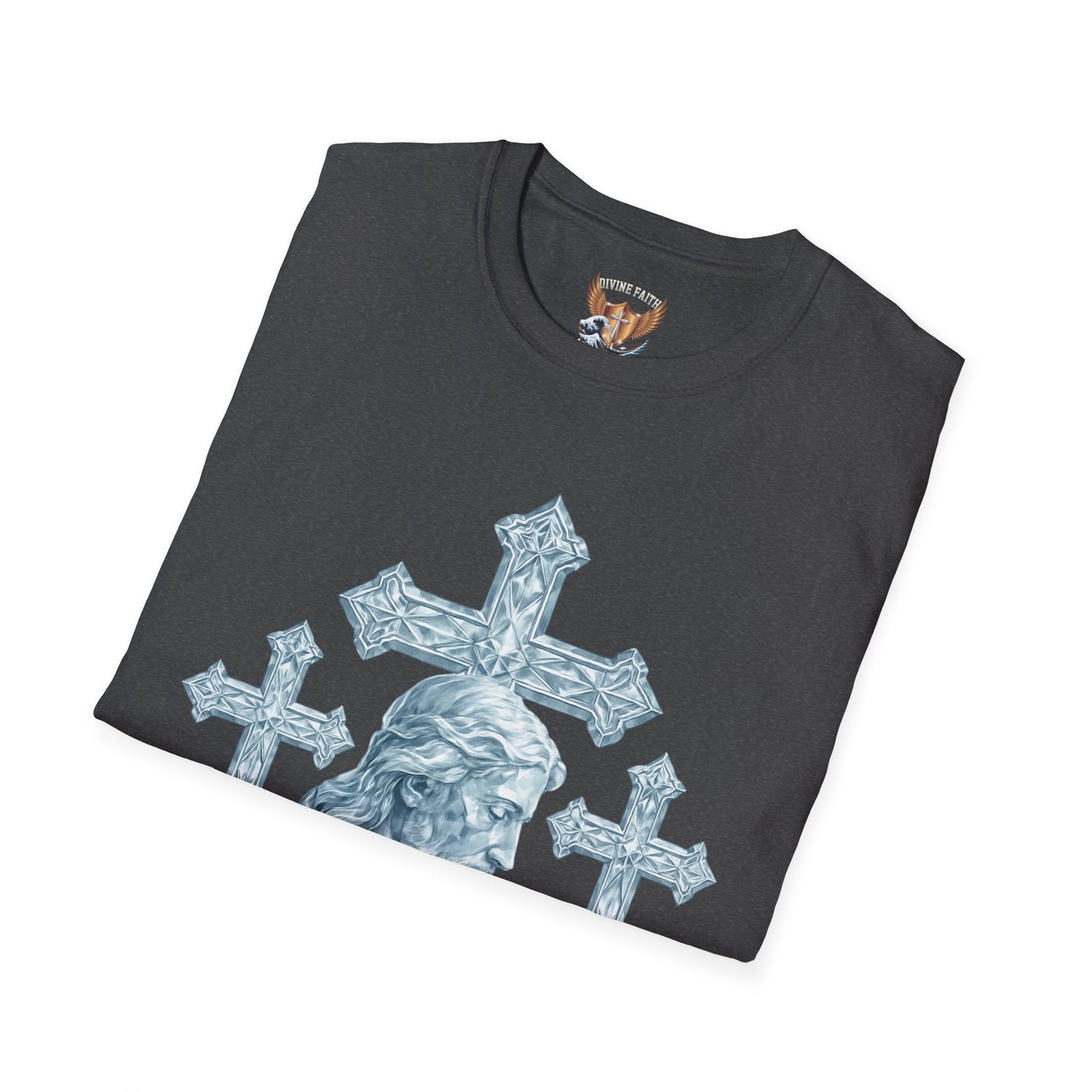 Jesus Head with Ornate Crosses T-Shirt —Divine Faith Armor