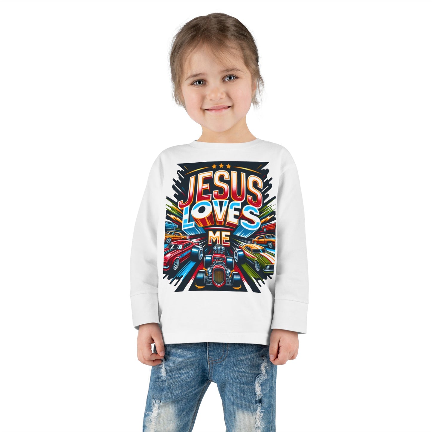 Copy of Jesus Loves Me Toddler Long Sleeve Tee - Personalized Back, Christian Kids Apparel, Perfect for Easter, Birthdays, Playdates, Everyday Wear