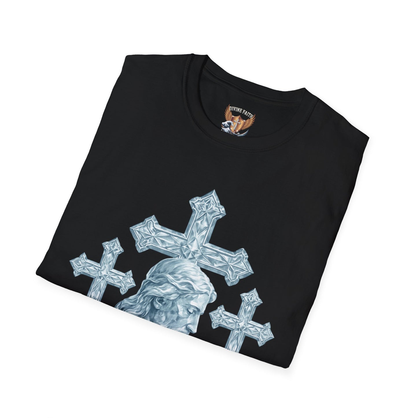 Jesus Head with Ornate Crosses T-Shirt —Divine Faith Armor