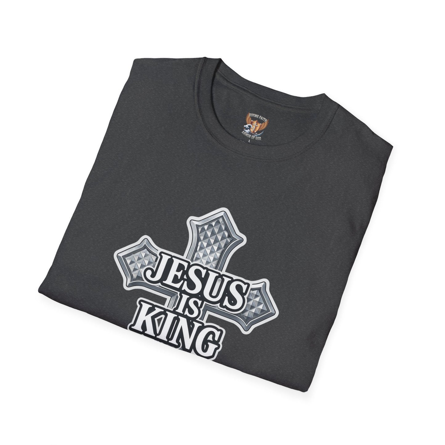 Jesus Is King Christian T-Shirt – Textured Cross Faith Tee | Divine Faith Arm