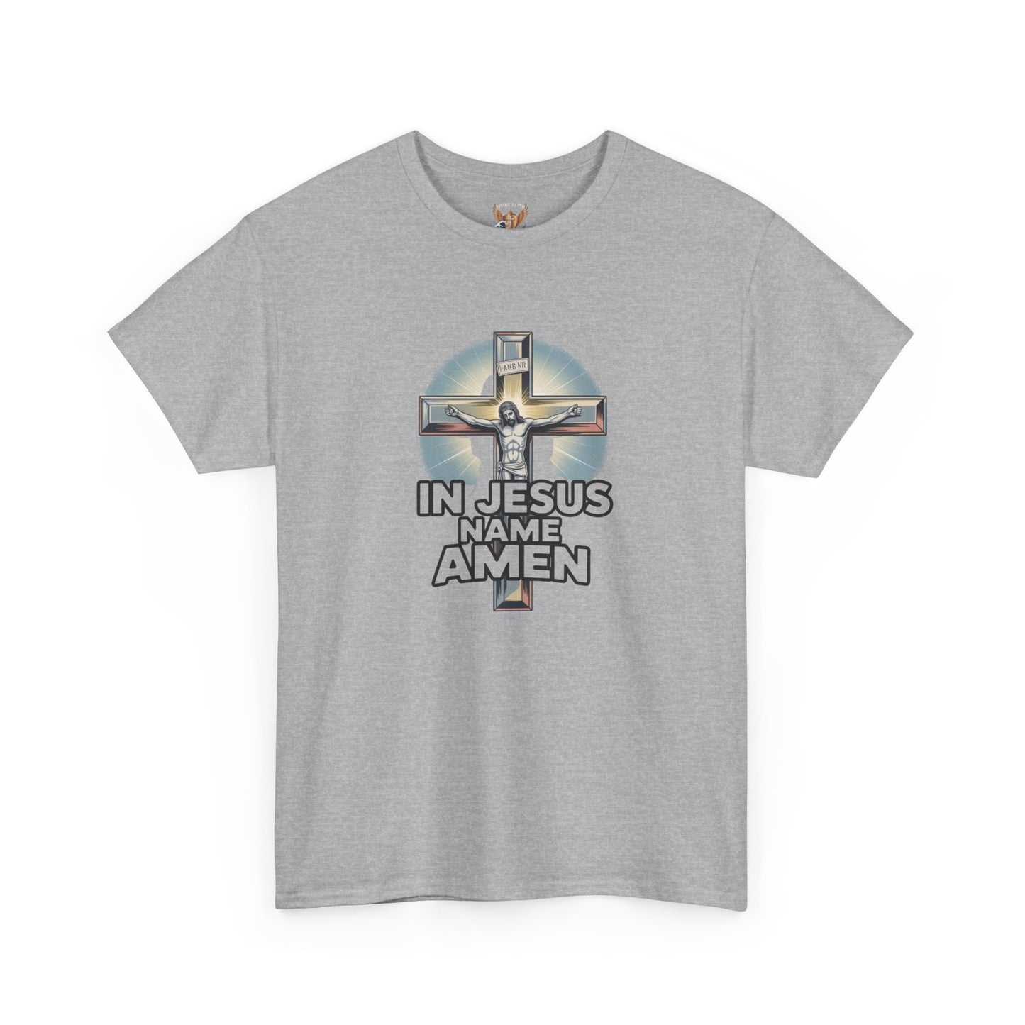 Christian T-Shirt — In Jesus Name Amen' Cross Graphic Tee Divine Faith Armor