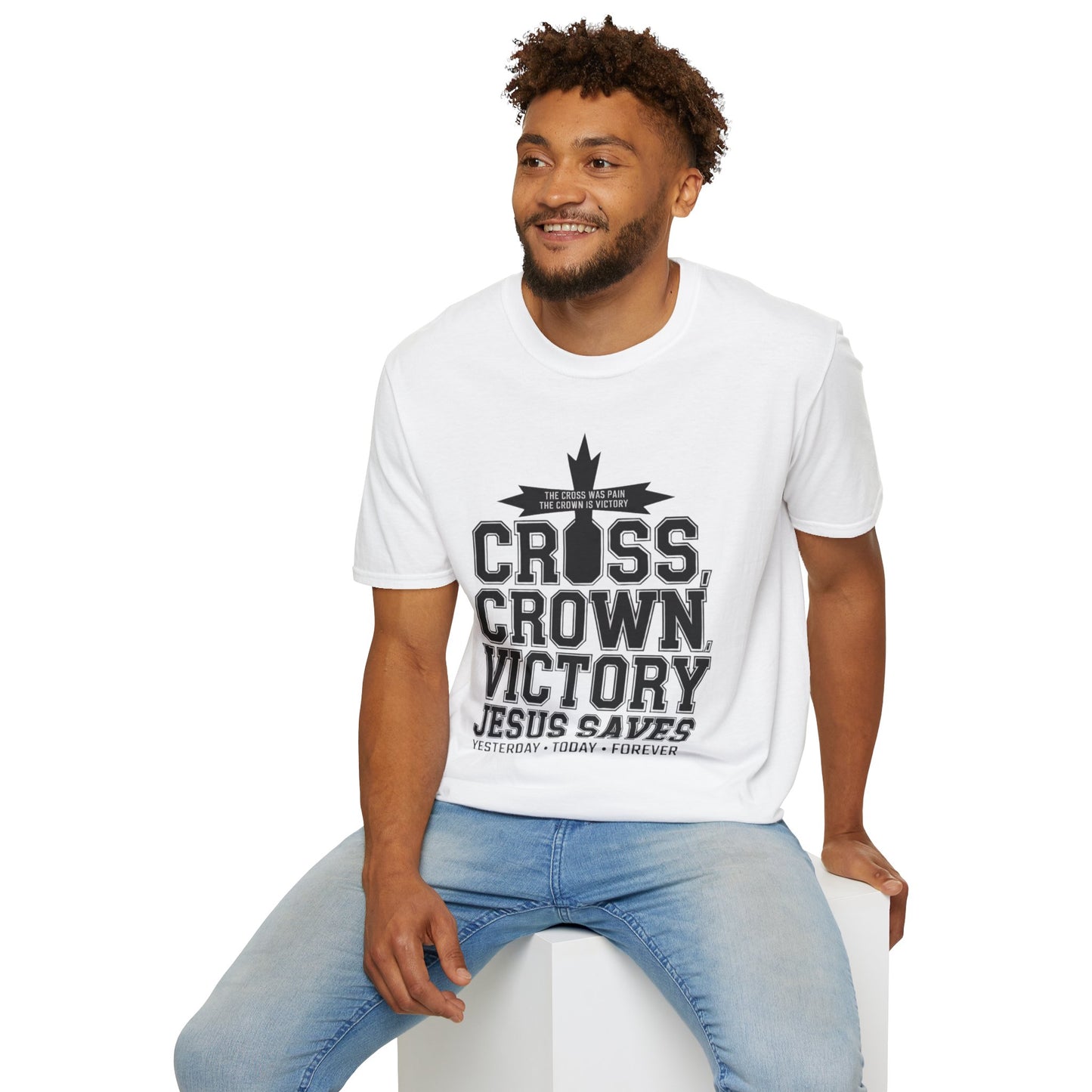 Christian Cross Crown Victory T-Shirt — "Jesus Saves" Faith Tee