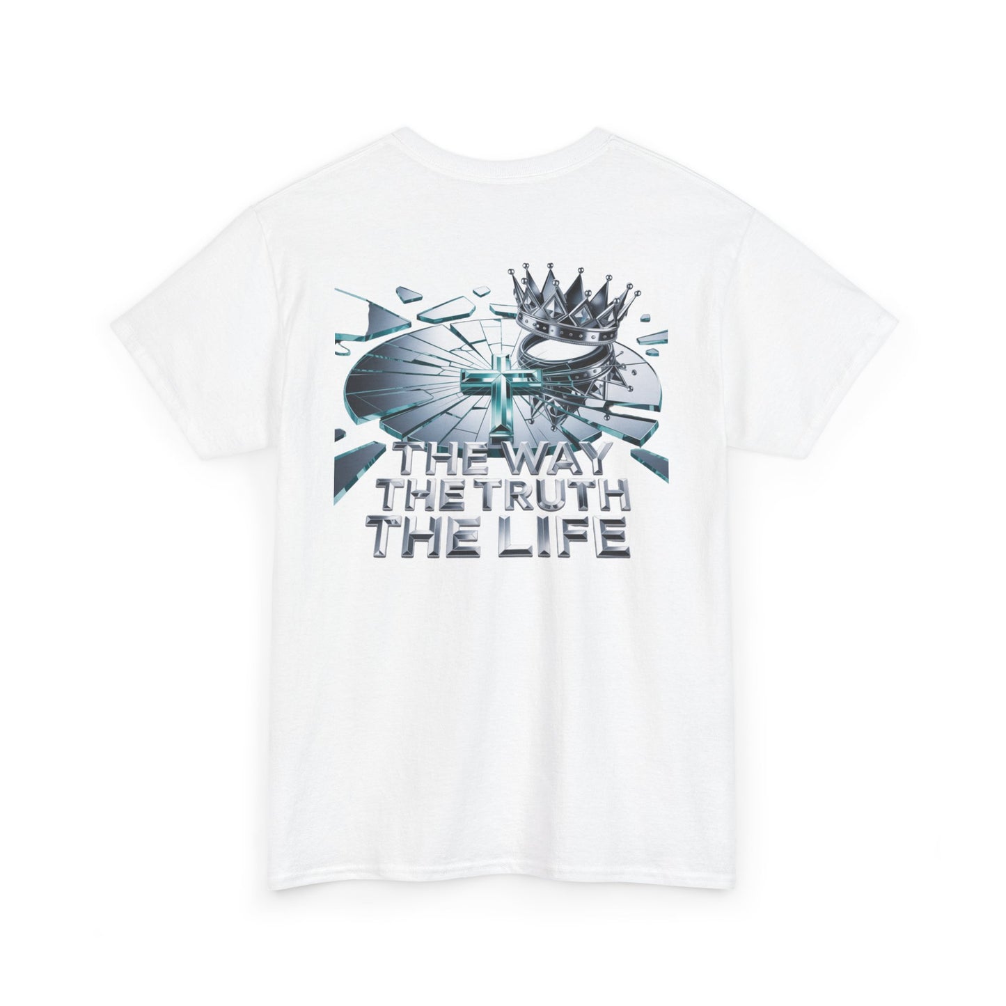 Christian Graphic Tee — "The Way The Truth The Life" Crown & Cross Back Print