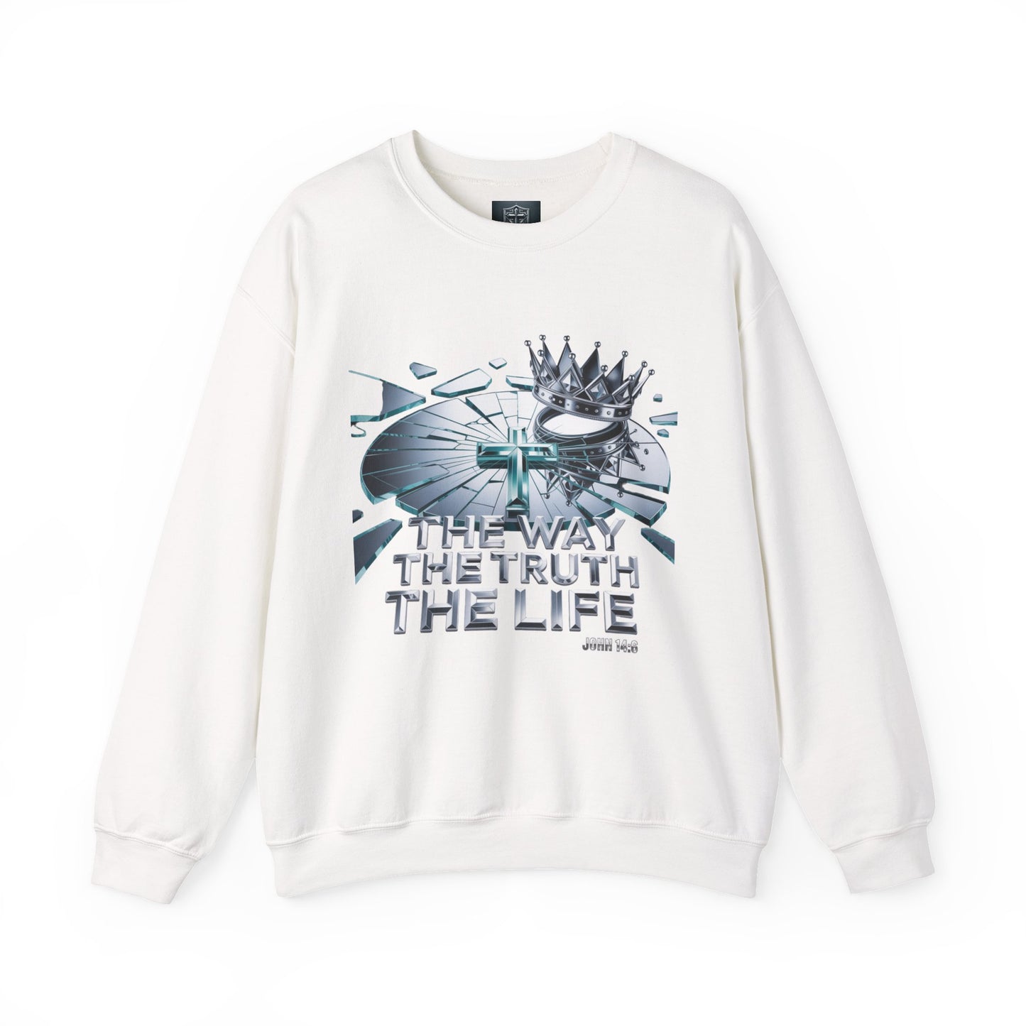 Christian Crewneck Sweatshirt — "The Way The Truth The Life" Crown & Cross Design
