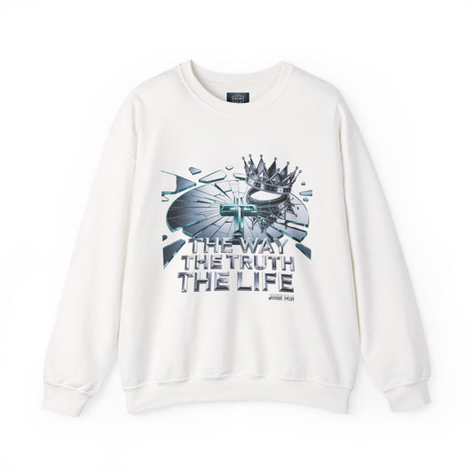 Christian Crewneck Sweatshirt — "The Way The Truth The Life" Crown & Cross Design