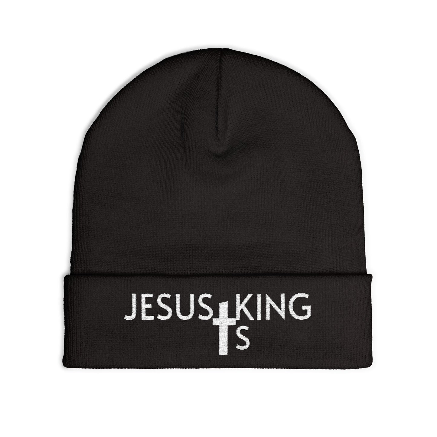 Jesus Is King Embroidered Knit Beanie — Christian Faith Winter Hat