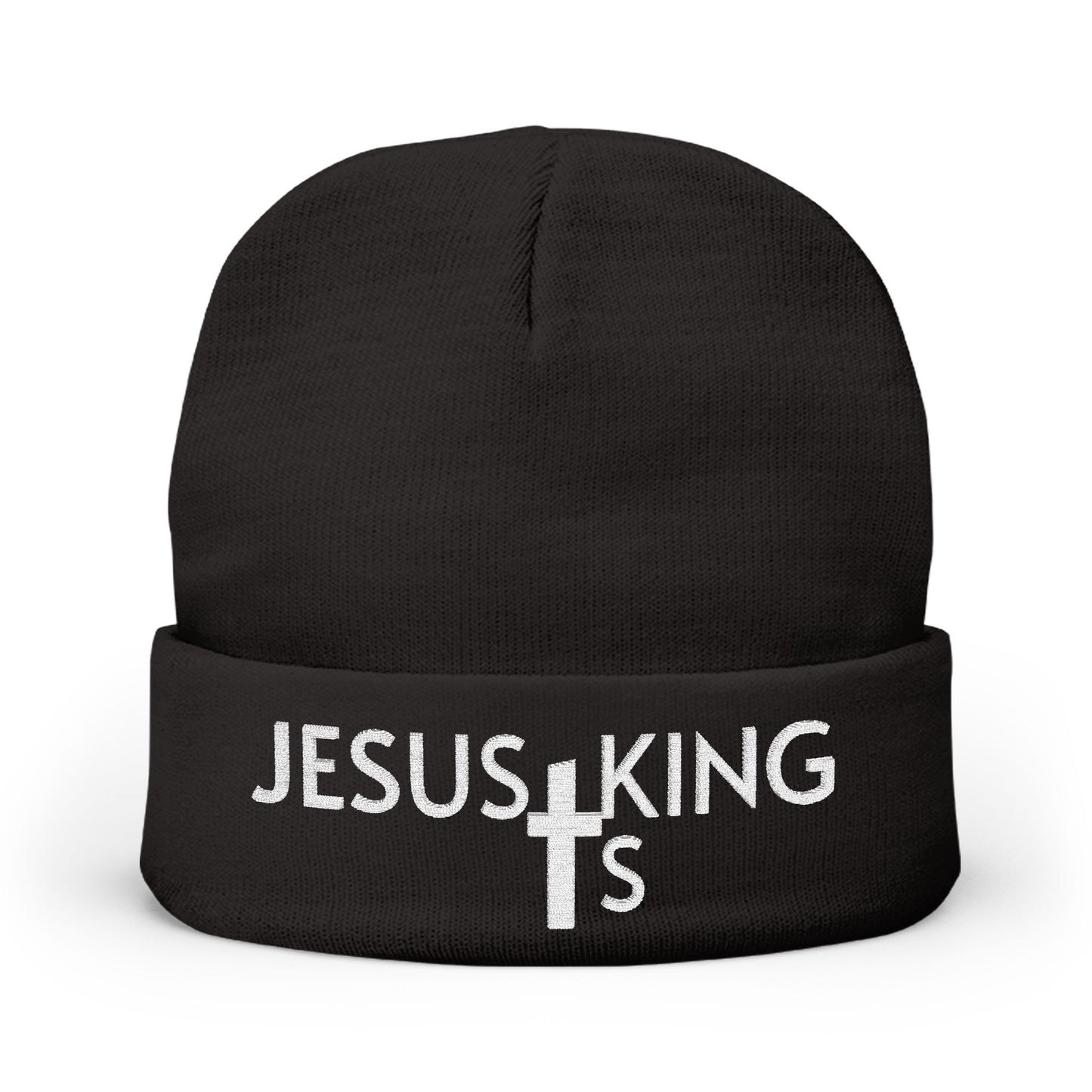 Jesus Is King Embroidered Knit Beanie — Christian Faith Winter Hat