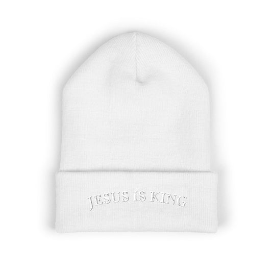 Embroidered ‘Jesus Is King’ Classic Cuffed Beanie – Christian Winter Hat