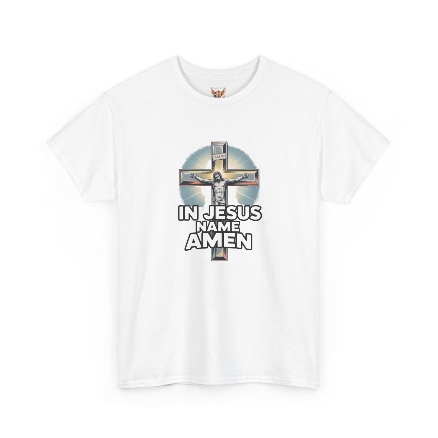 Christian T-Shirt — In Jesus Name Amen' Cross Graphic Tee Divine Faith Armor