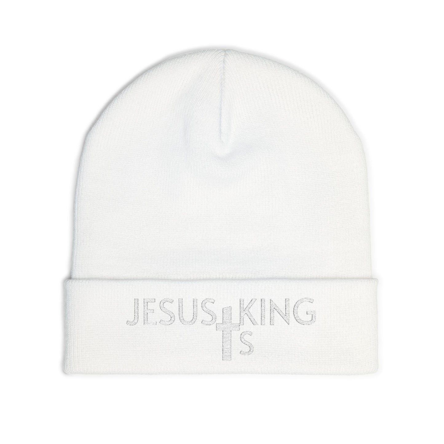 Jesus Is King Embroidered Knit Beanie — Christian Faith Winter Hat