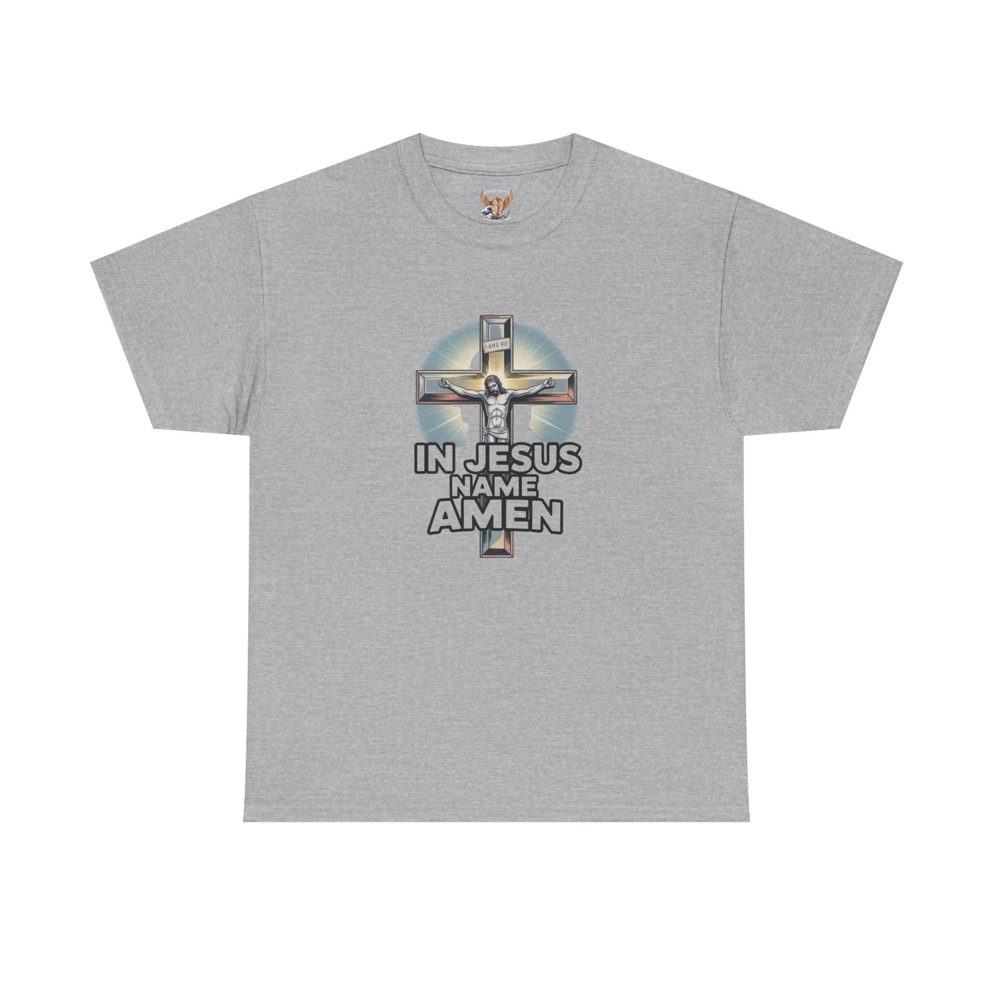 Christian T-Shirt — In Jesus Name Amen' Cross Graphic Tee Divine Faith Armor