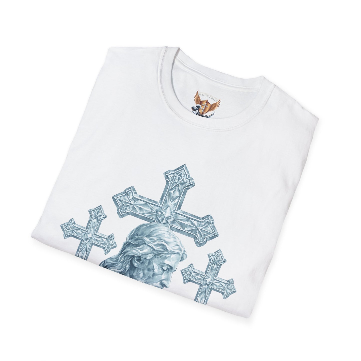 Jesus Head with Ornate Crosses T-Shirt —Divine Faith Armor