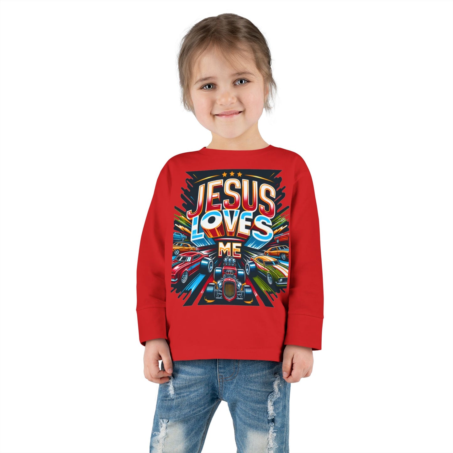 Copy of Jesus Loves Me Toddler Long Sleeve Tee - Personalized Back, Christian Kids Apparel, Perfect for Easter, Birthdays, Playdates, Everyday Wear