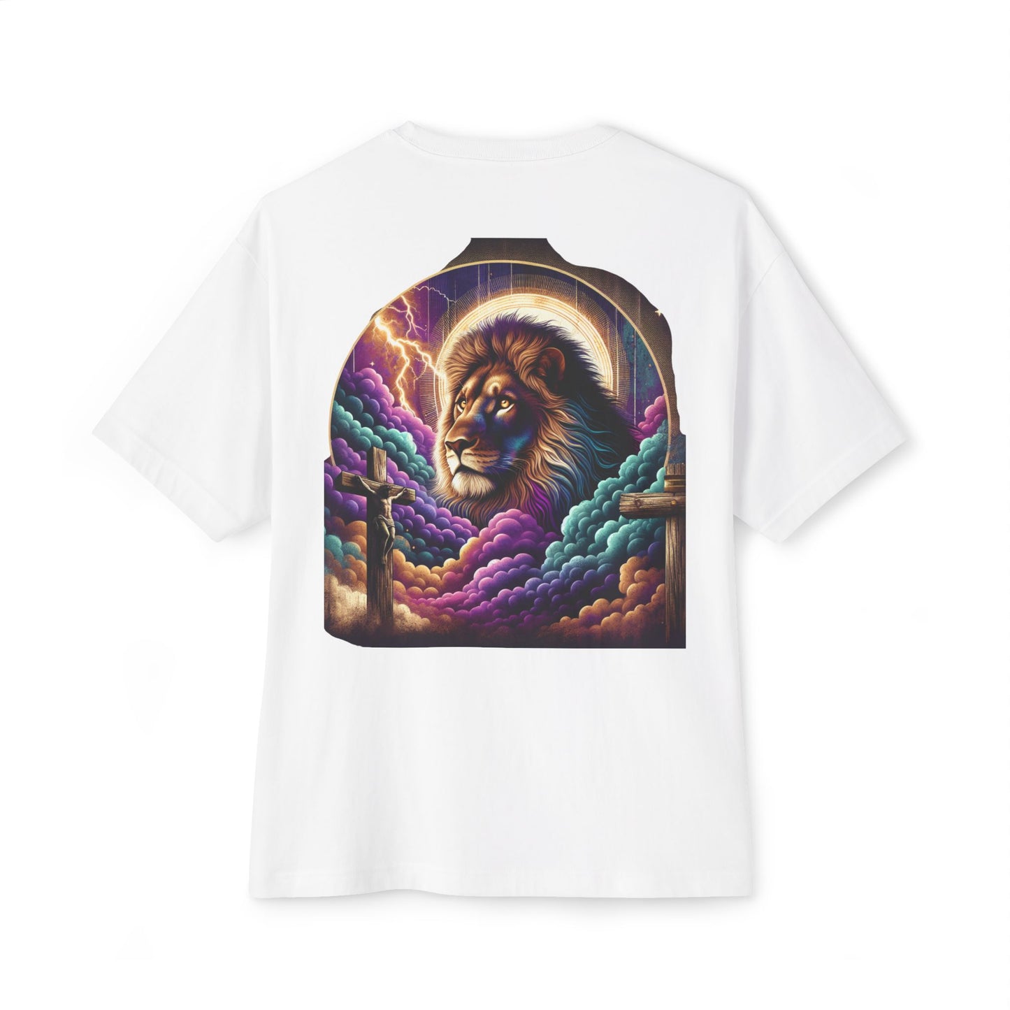 Lion and Cross Oversized Tee Unisex Oversized Boxy Tee, Divine Faith Armor