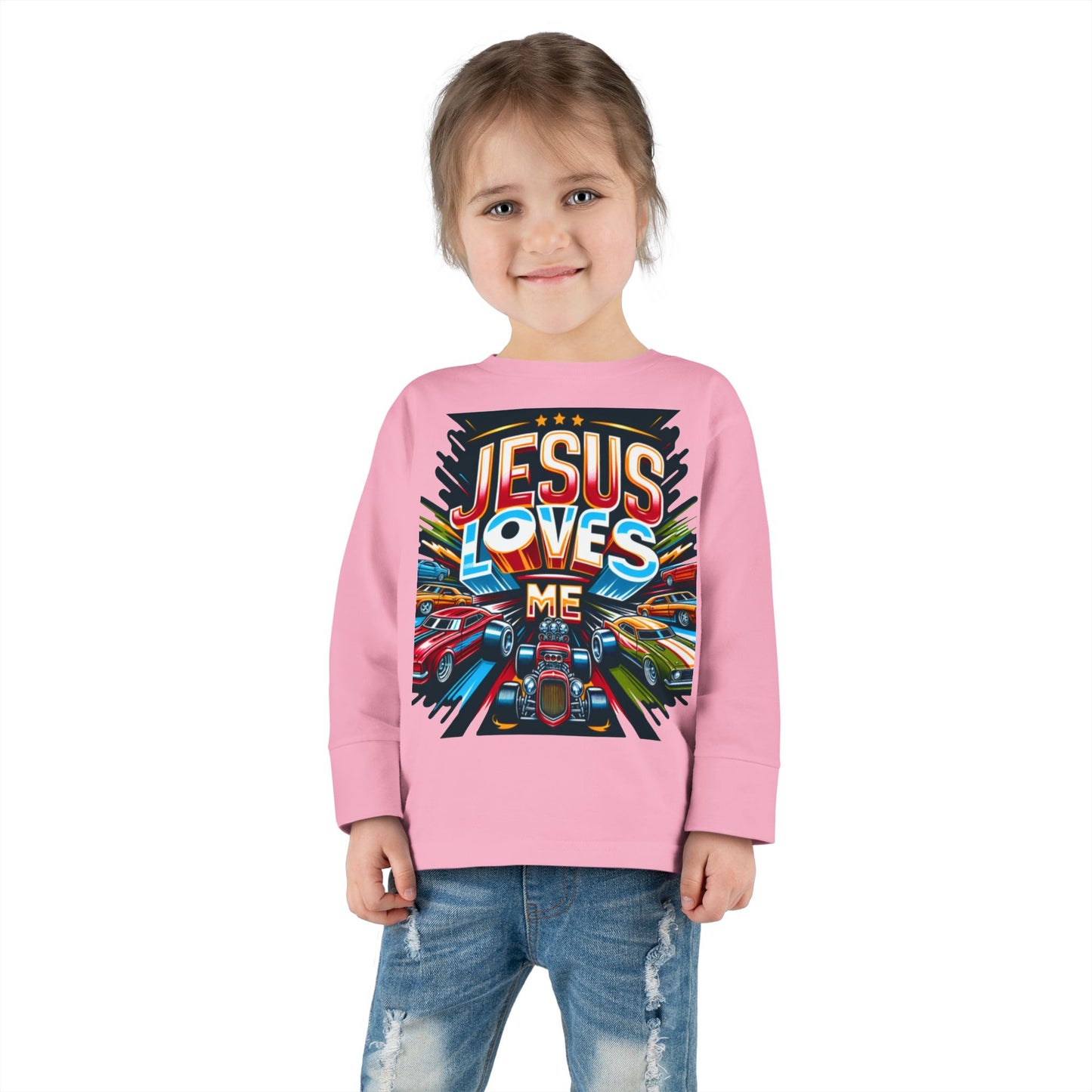Copy of Jesus Loves Me Toddler Long Sleeve Tee - Personalized Back, Christian Kids Apparel, Perfect for Easter, Birthdays, Playdates, Everyday Wear