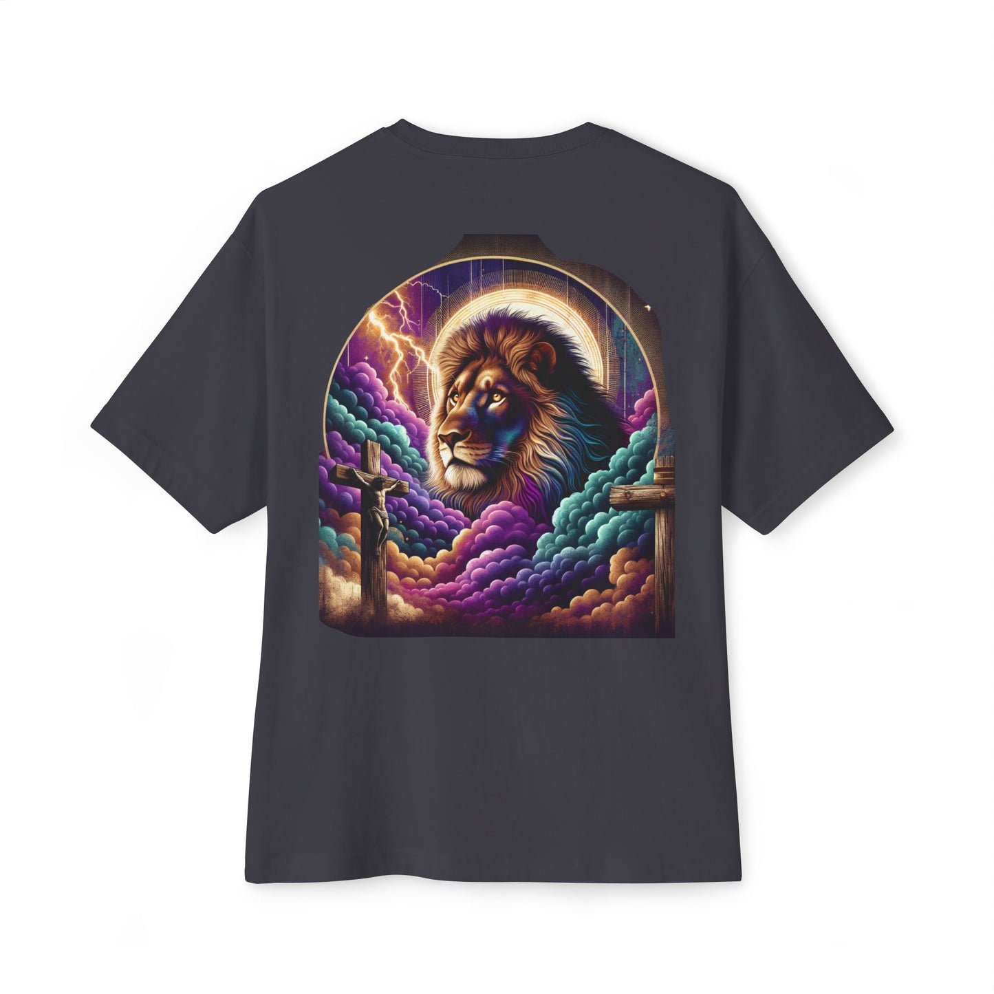 Lion and Cross Oversized Tee Unisex Oversized Boxy Tee, Divine Faith Armor