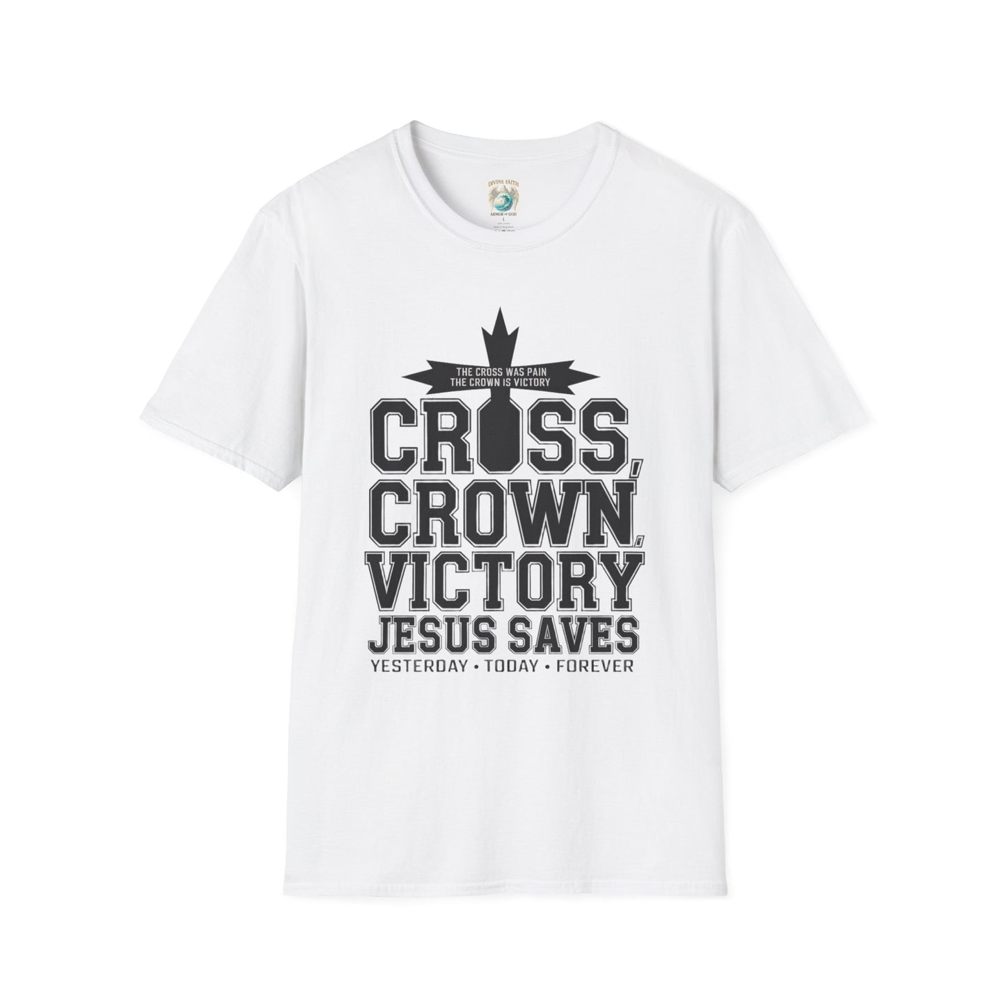 Christian Cross Crown Victory T-Shirt — "Jesus Saves" Faith Tee