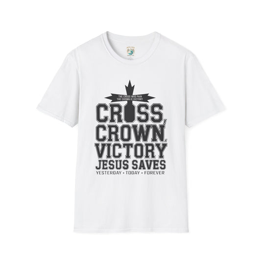 Christian Cross Crown Victory T-Shirt — "Jesus Saves" Faith Tee