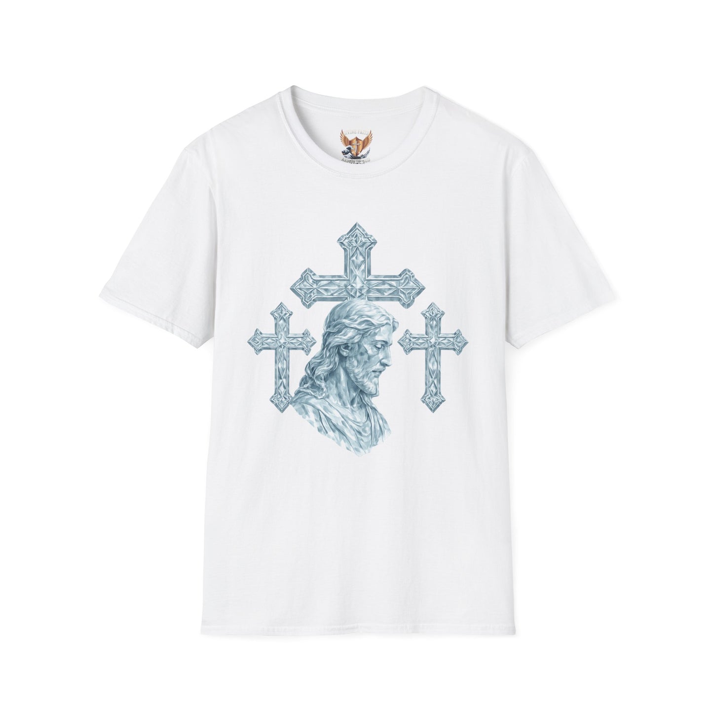 Jesus Head with Ornate Crosses T-Shirt —Divine Faith Armor