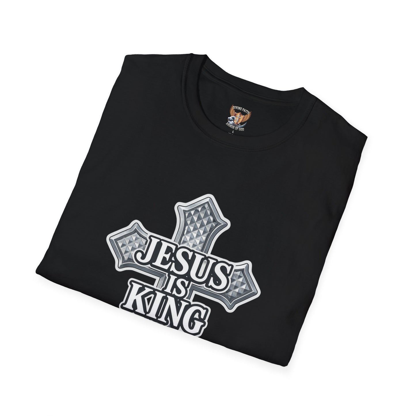 Jesus Is King Christian T-Shirt – Textured Cross Faith Tee | Divine Faith Arm