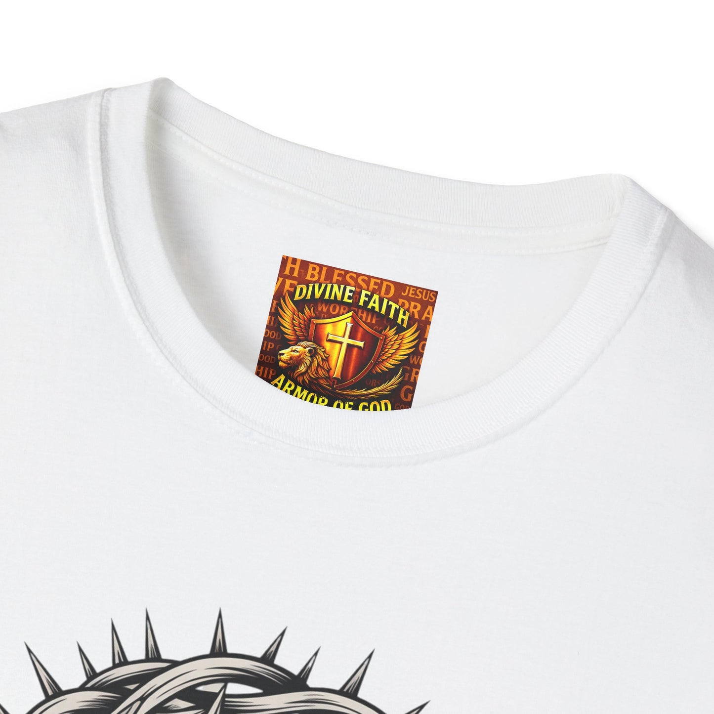 Christian Cross T-Shirt — "While We Were Still Sinners, Christ Died for Us" (Romans 5:8)