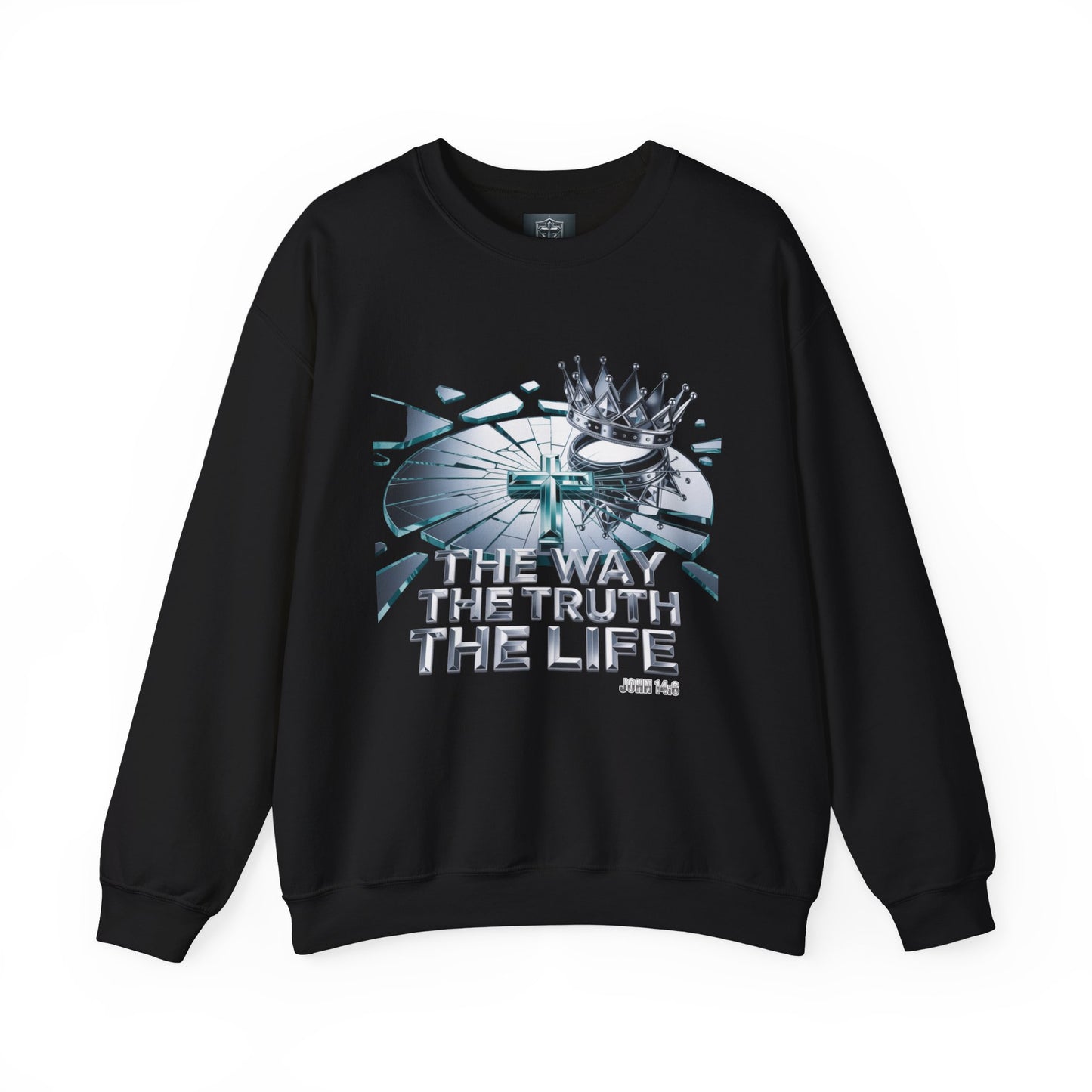 Christian Crewneck Sweatshirt — "The Way The Truth The Life" Crown & Cross Design