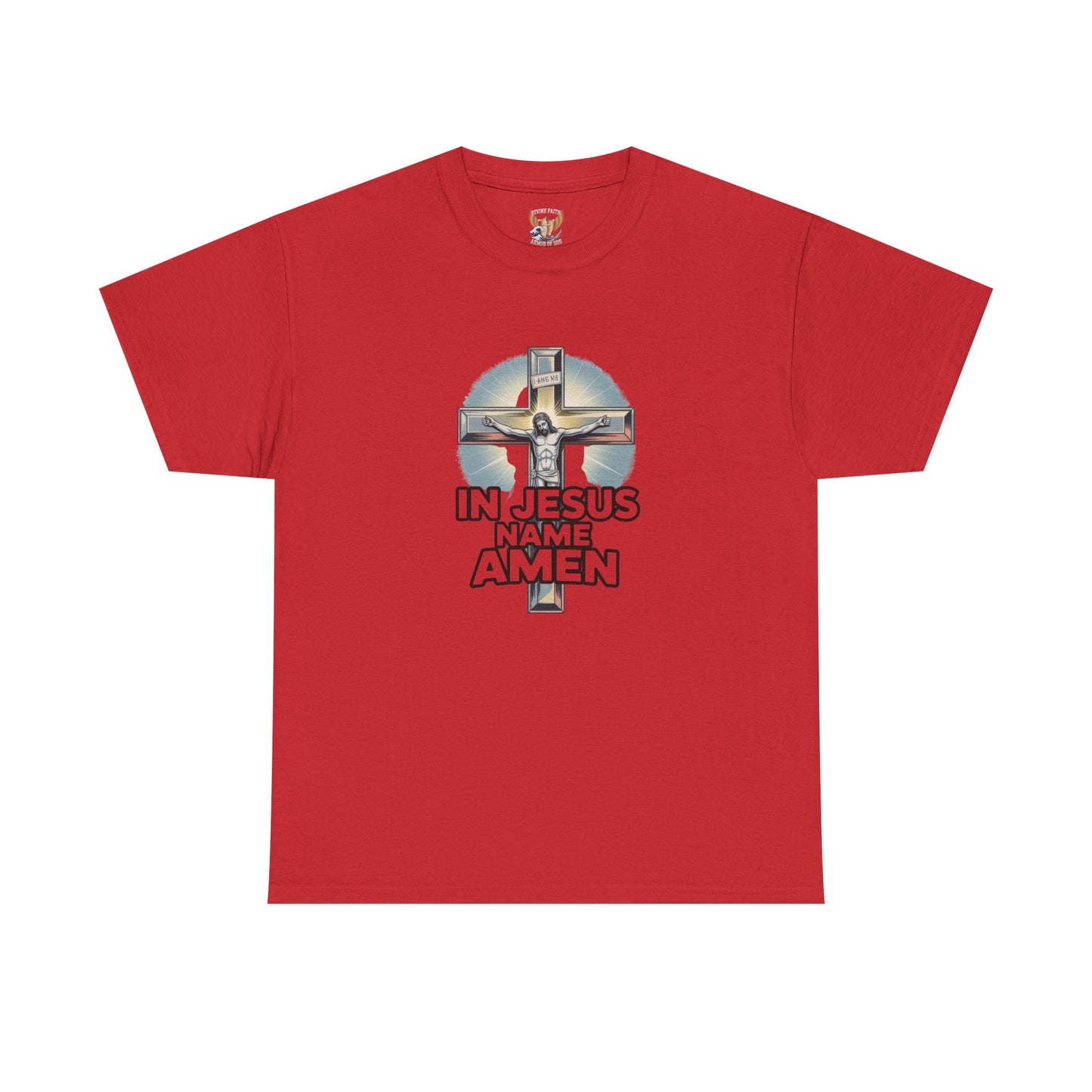 Christian T-Shirt — In Jesus Name Amen' Cross Graphic Tee Divine Faith Armor
