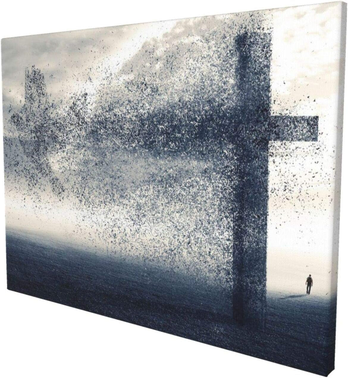 A Cross and Dove Wind Canvas Wall Art Religious Christian Wall Art Faith Paints Creative Artwork Christ Design Poster Canvas Printing for Living Room Decoration Framed Ready to Hang 12X16 Inches