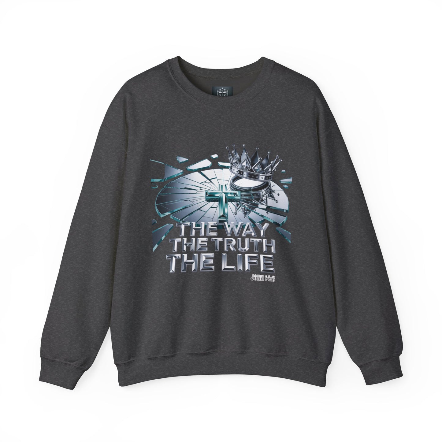 Christian Crewneck Sweatshirt — "The Way The Truth The Life" Crown & Cross Design