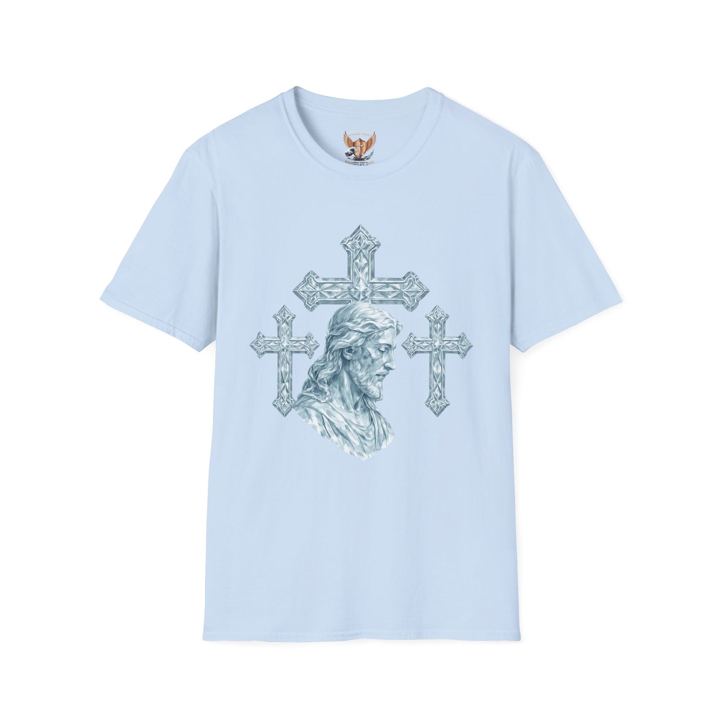 Jesus Head with Ornate Crosses T-Shirt —Divine Faith Armor