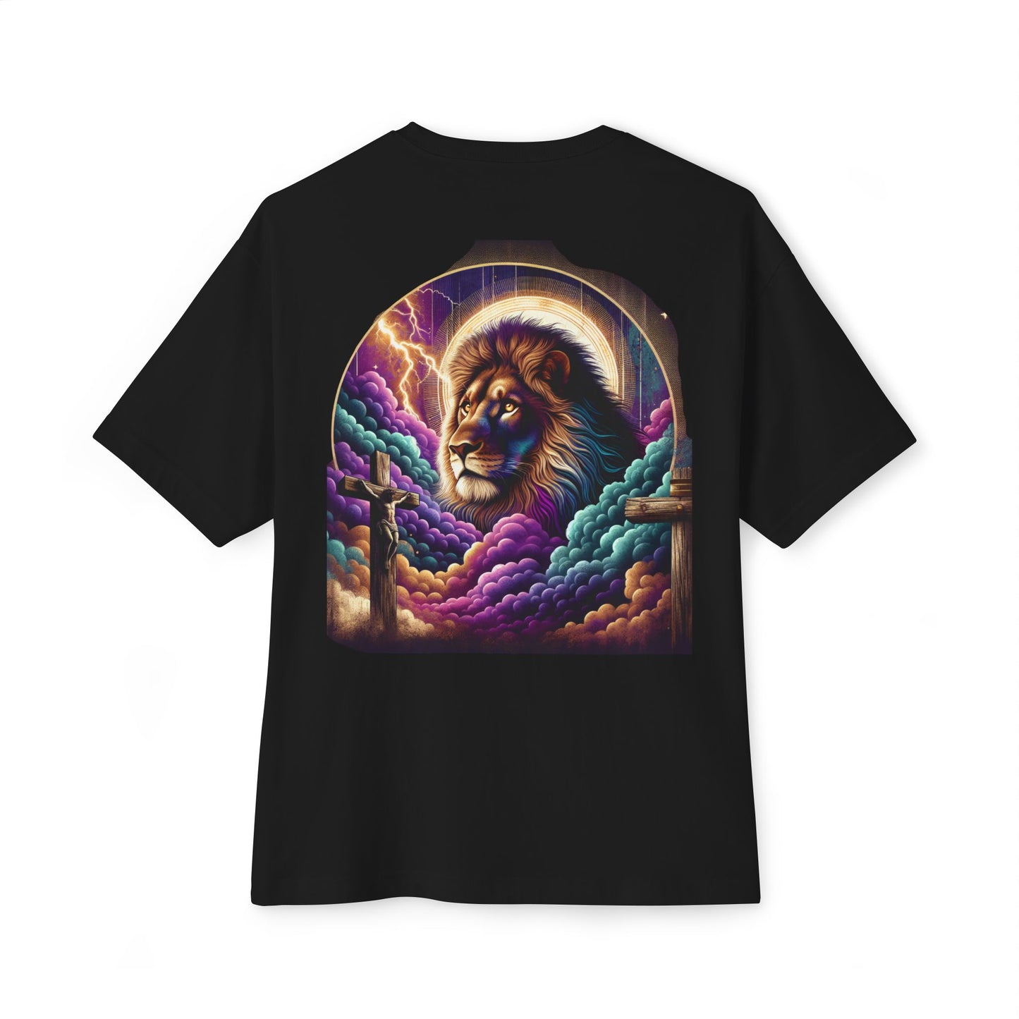 Lion and Cross Oversized Tee Unisex Oversized Boxy Tee, Divine Faith Armor