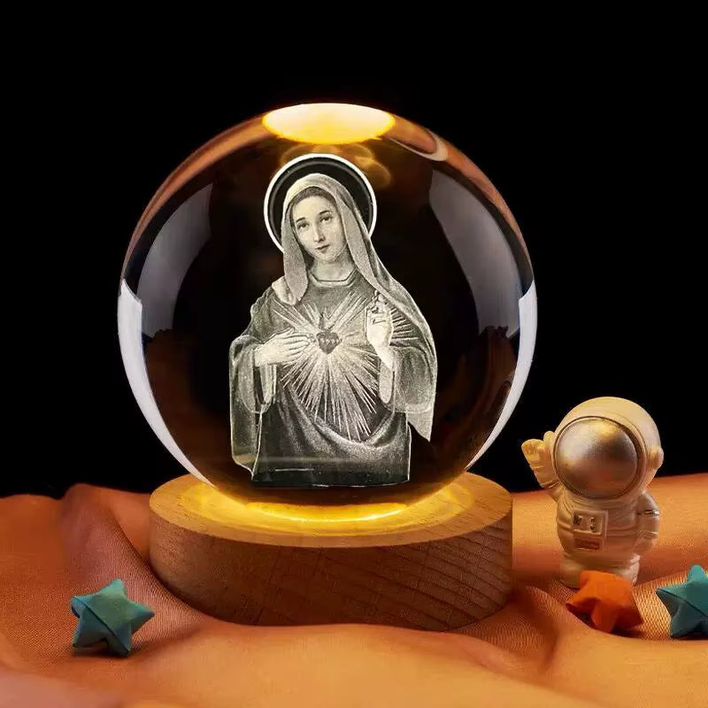 3D Virgin Mary Laser Engrave Crystal Ball Colorful Night Light ,Religious Gifts for Women'S Birthdays, Maria Christmas Decoratio