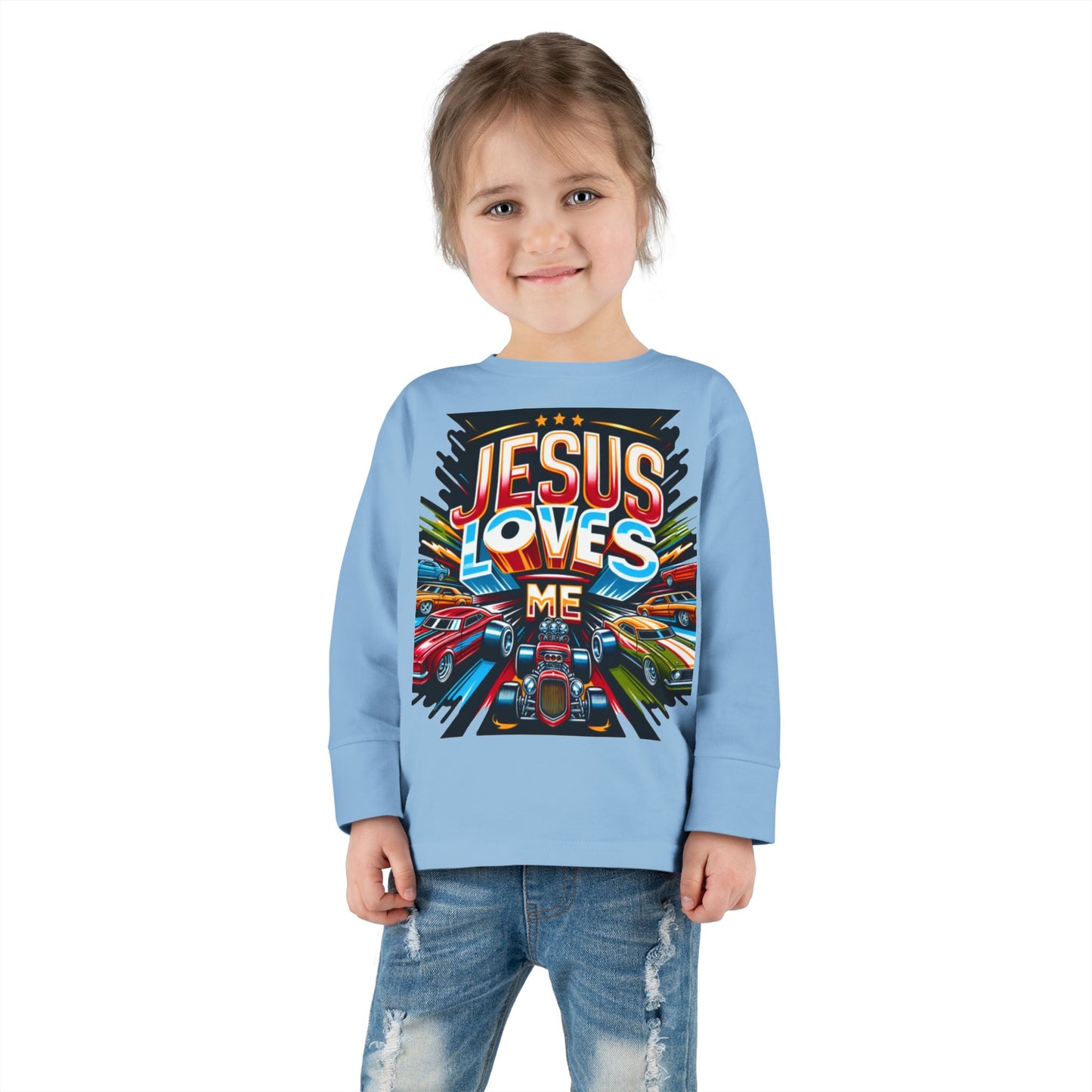 Copy of Jesus Loves Me Toddler Long Sleeve Tee - Personalized Back, Christian Kids Apparel, Perfect for Easter, Birthdays, Playdates, Everyday Wear