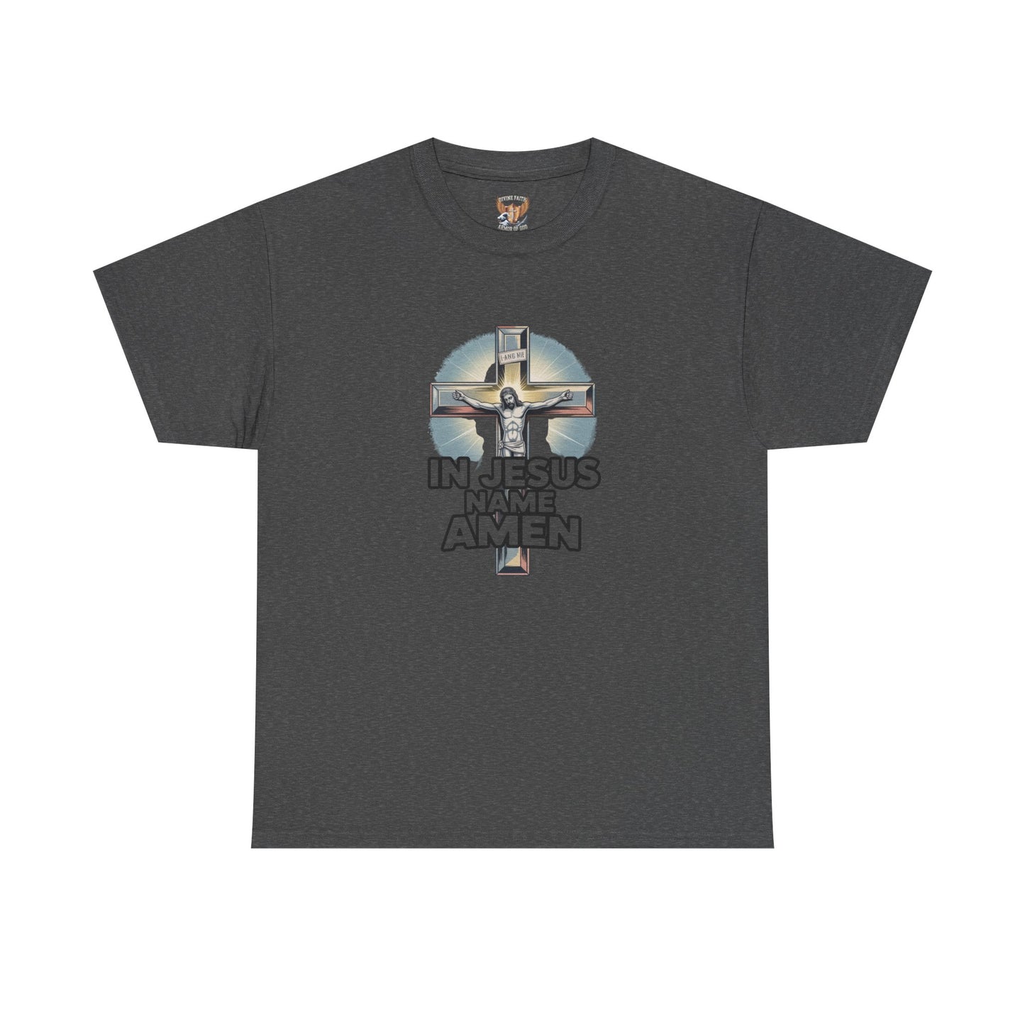 Christian T-Shirt — In Jesus Name Amen' Cross Graphic Tee Divine Faith Armor