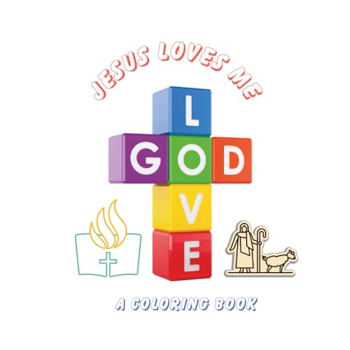 “Jesus Loves Me” Christian coloring book for kids – faith-based activity book with Bible verses and simple illustrations for toddlers and preschoolers.