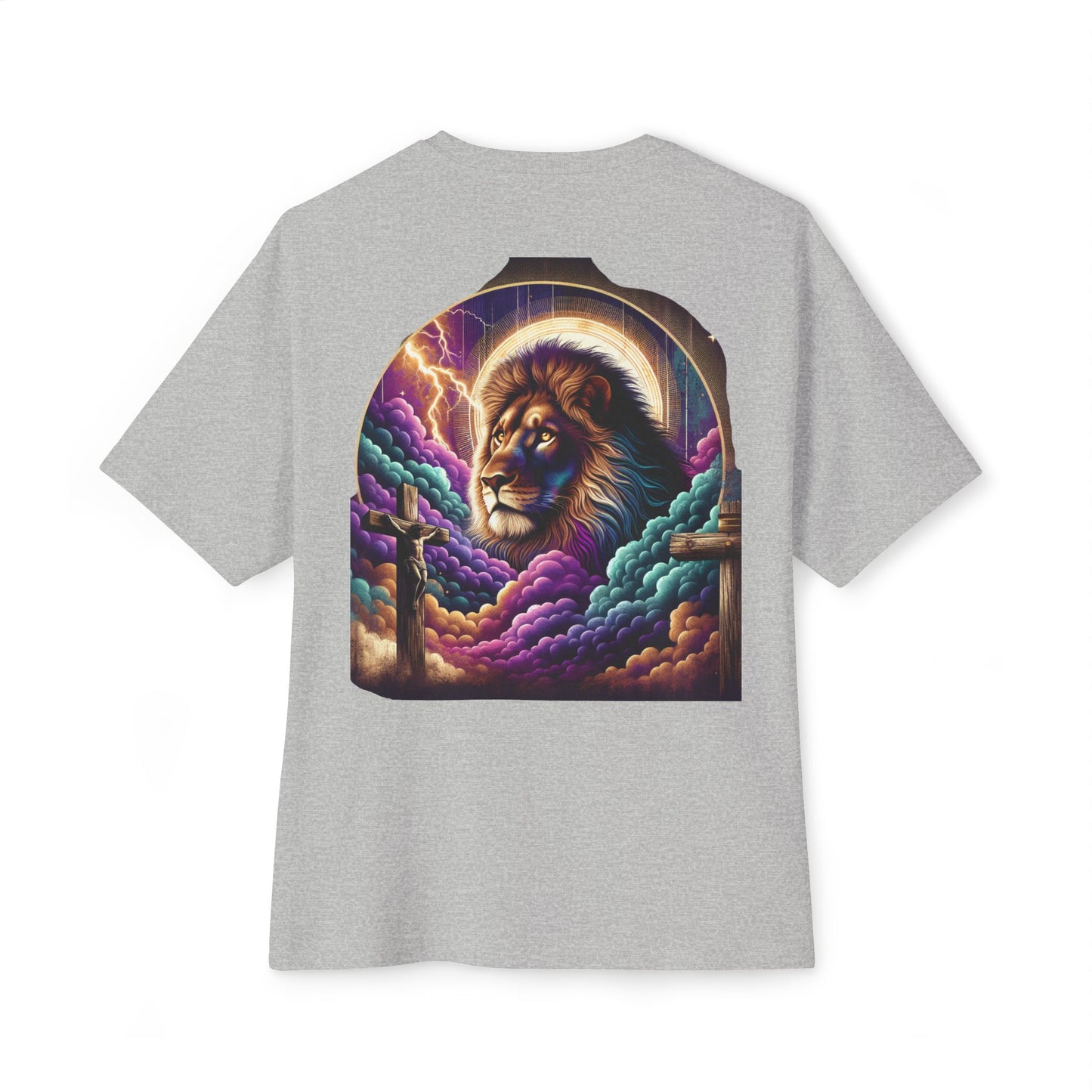 Lion and Cross Oversized Tee Unisex Oversized Boxy Tee, Divine Faith Armor