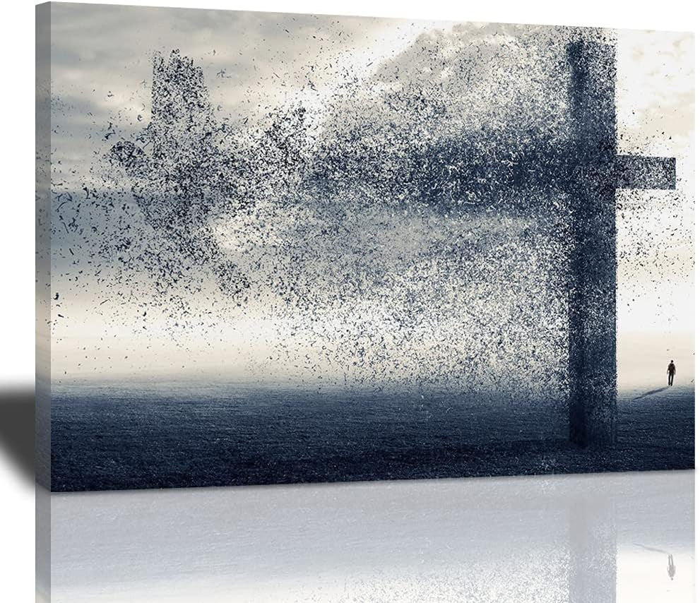 A Cross and Dove Wind Canvas Wall Art Religious Christian Wall Art Faith Paints Creative Artwork Christ Design Poster Canvas Printing for Living Room Decoration Framed Ready to Hang 12X16 Inches