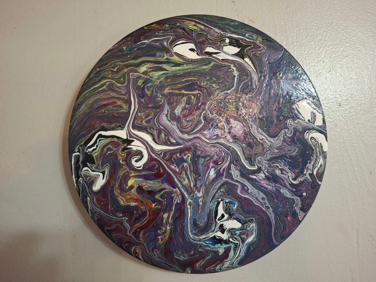 SHINE HIS LIGHT WITH!! DIVINE FAITH 714 original spin/pour art 12" Circle #605