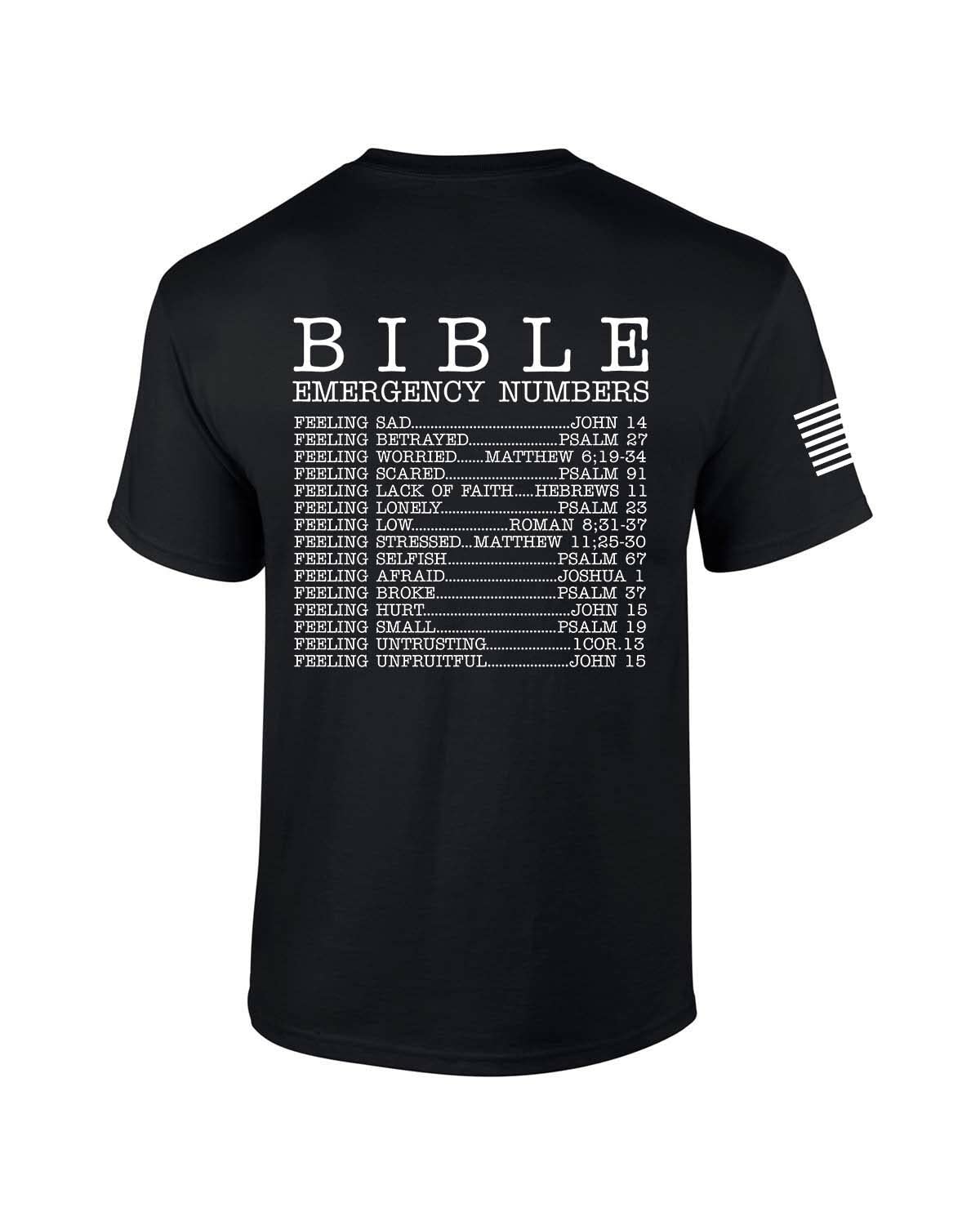 Trenz Shirt Company Mens Christian Bible Emergency Numbers Scripture Short Sleeve Graphic Tee, Black - Large