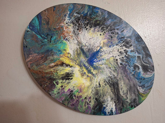 SHINE HIS LIGHT WITH!! DIVINE FAITH 714 original spin/pour art 12"x16" Oval #620