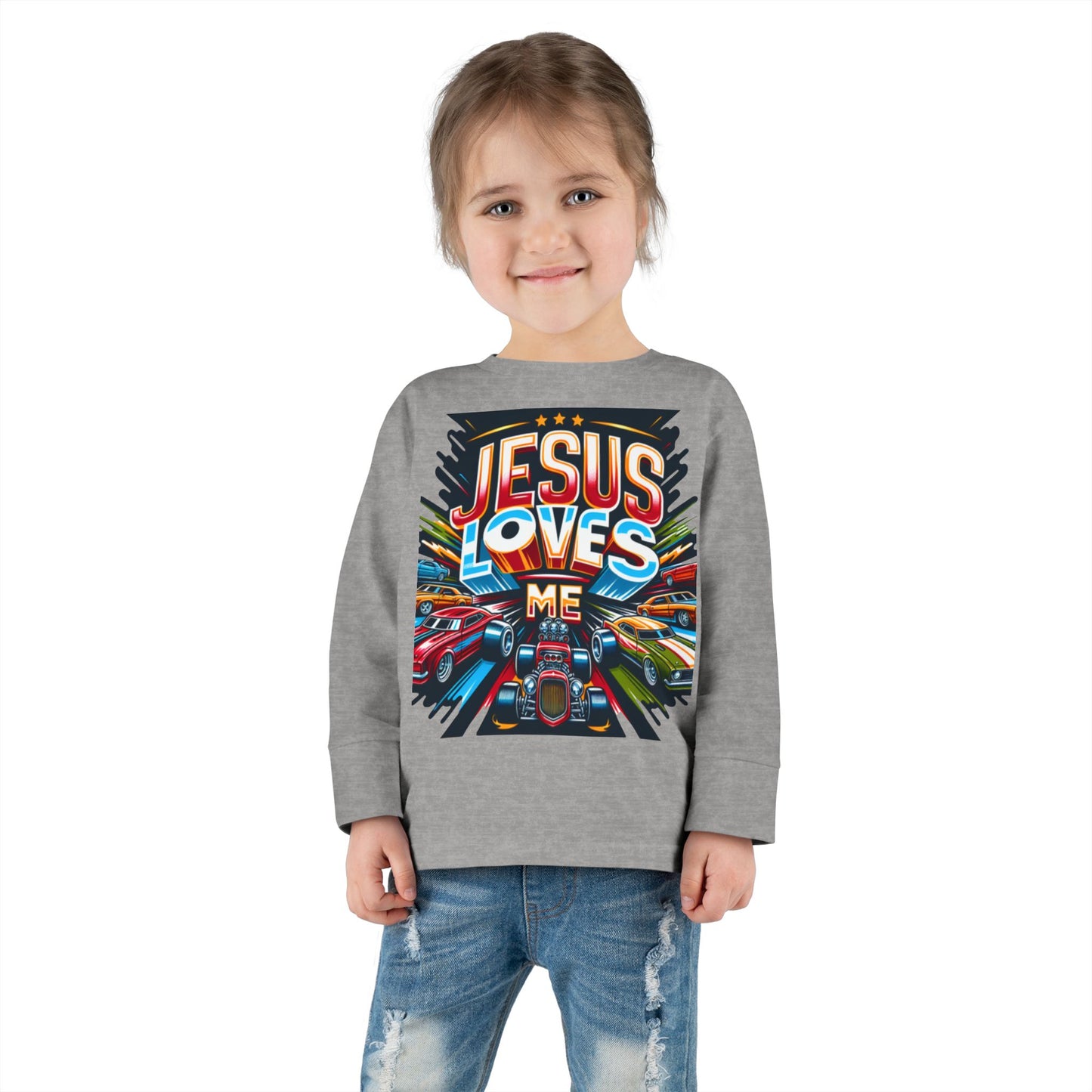 Copy of Jesus Loves Me Toddler Long Sleeve Tee - Personalized Back, Christian Kids Apparel, Perfect for Easter, Birthdays, Playdates, Everyday Wear