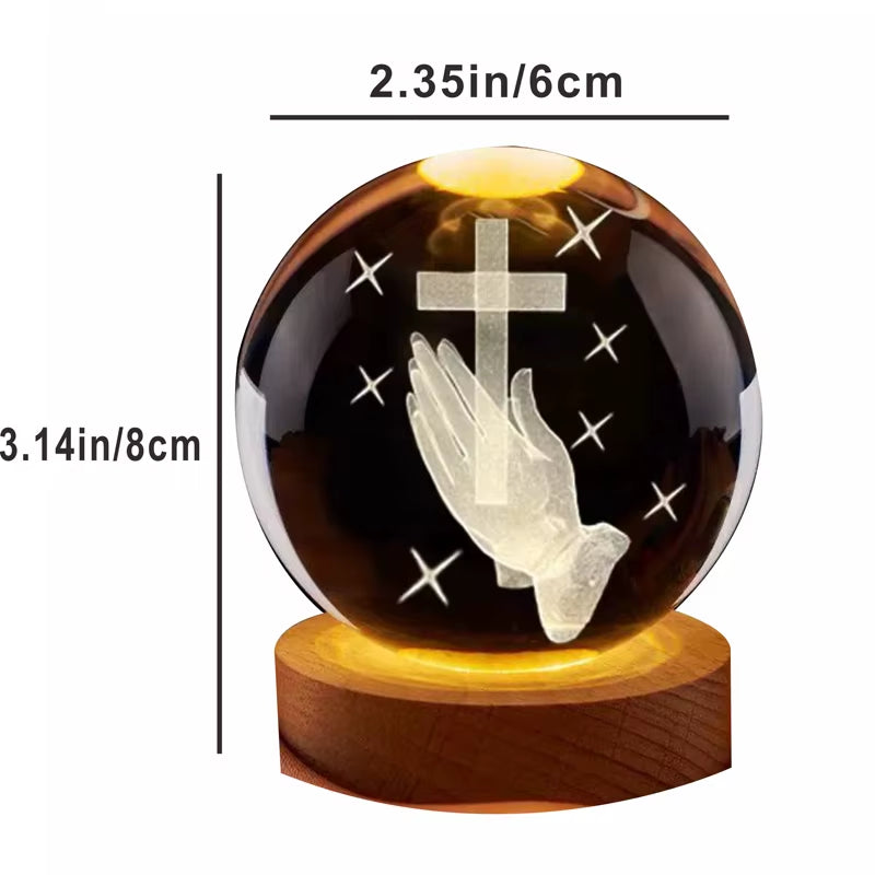 3D Crystal Ball Cross Ln Hand with Multicolor LED Night Light,Praying Hands Gifts for Women Man Christian