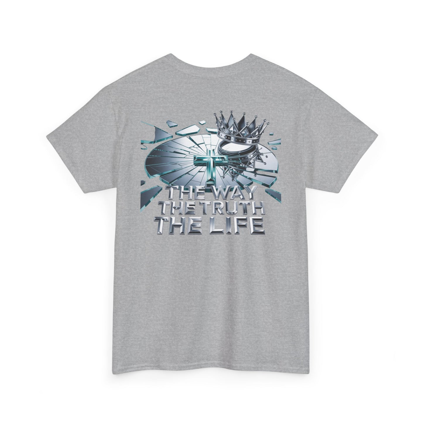 Christian Graphic Tee — "The Way The Truth The Life" Crown & Cross Back Print