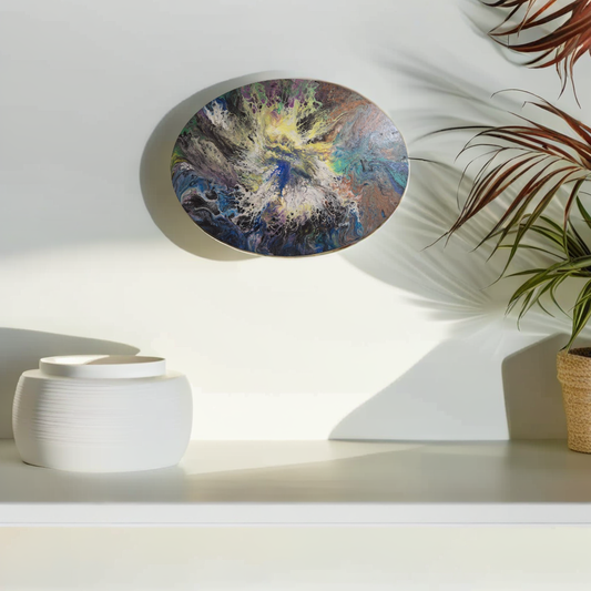 SHINE HIS LIGHT WITH!! DIVINE FAITH 714 original spin/pour art 16"x12 Oval" #1973